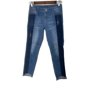 Arizona blue jeans girl's girls' size 14 large medium wash side stripes raw hem
